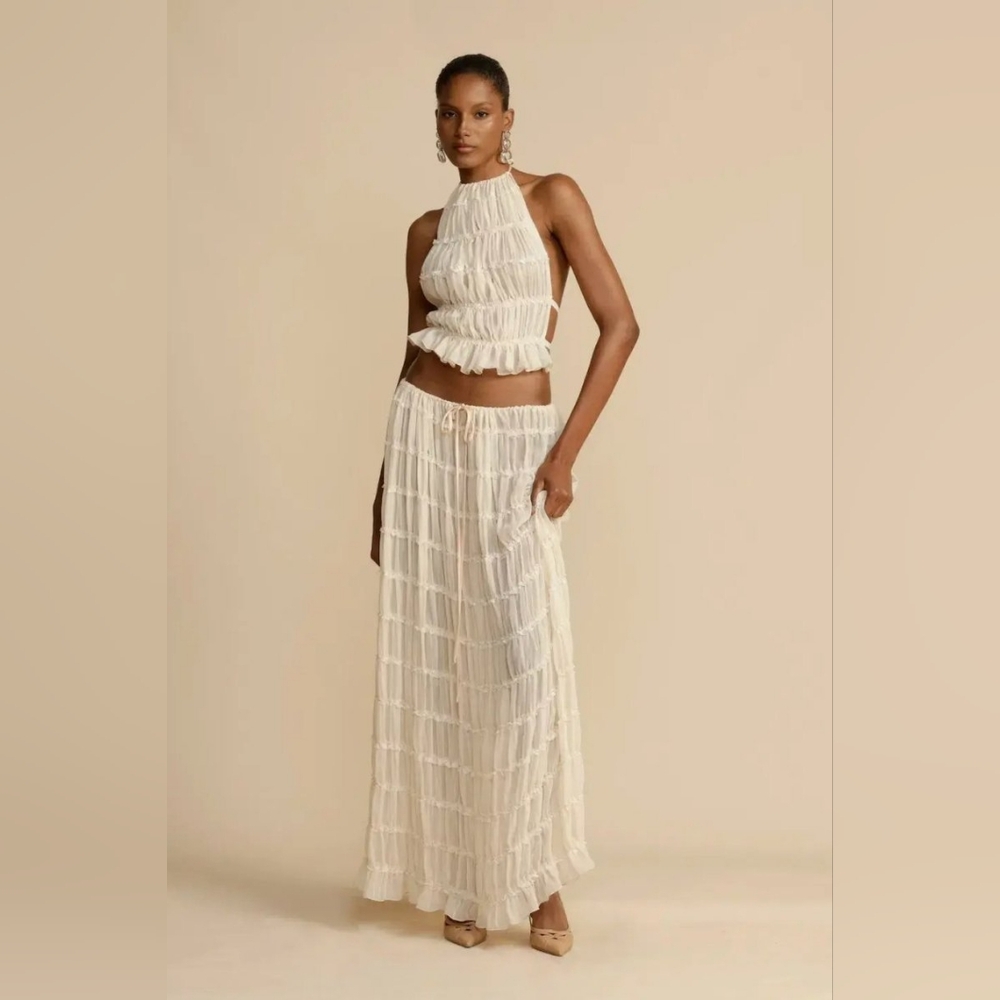 White Chiffon Skirt set. NEW!!